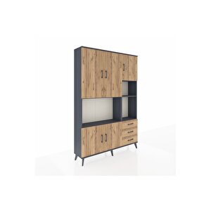 Arges Gardrop 9 Raflı 3 Çekmeceli 5 Kapaklı 132x30x195 Antrasit-çam