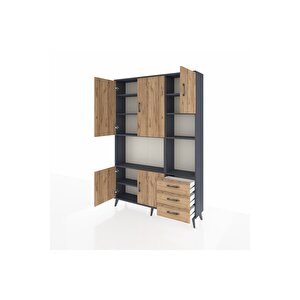 Arges Gardrop 9 Raflı 3 Çekmeceli 5 Kapaklı 132x30x195 Antrasit-çam