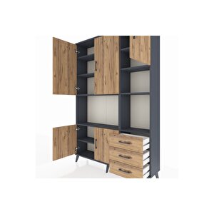 Arges Gardrop 9 Raflı 3 Çekmeceli 5 Kapaklı 132x30x195 Antrasit-çam