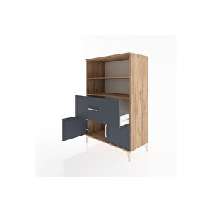 Hyperion Dolap 2 Raflı Tek Çekmeceli 2 Kapaklı 88x44x134 Çam-antrasit