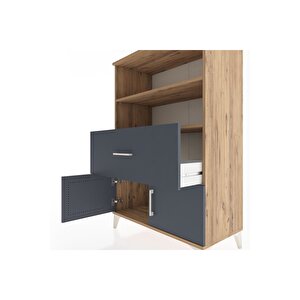Hyperion Dolap 2 Raflı Tek Çekmeceli 2 Kapaklı 88x44x134 Çam-antrasit
