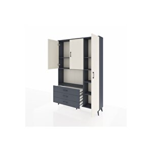 Arges Dolap 7 Raflı 3 Çekmeceli 3 Kapaklı 132x30x195 Antrasit-aytaşı/antrasit