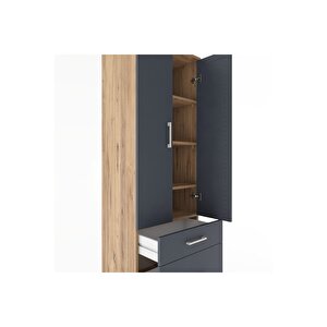 Hyperion Dolap 4 Raflı 2 Çekmeceli 2 Kapaklı 60x44x182 Çam-antrasit