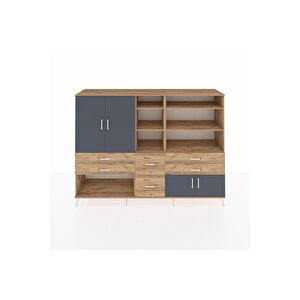 Hyperion Dolap 10 Raflı 6 Çekmeceli 4 Kapaklı 220x44x163 Çam-antrasit/çam