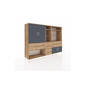 Hyperion Dolap 10 Raflı 6 Çekmeceli 4 Kapaklı 220x44x163 Çam-antrasit/çam