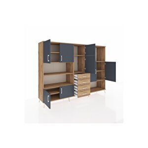 Hyperion Dolap 10 Raflı 4 Çekmeceli 8 Kapaklı 220x44x163 Çam-antrasit/çam