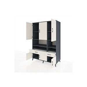 Kronos Dolap 8 Raflı 2 Çekmeceli 6 Kapaklı 132x59x195 Antrasit-aytaşı/aytaşı