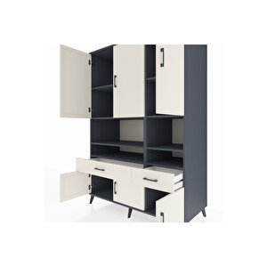 Kronos Dolap 8 Raflı 2 Çekmeceli 6 Kapaklı 132x59x195 Antrasit-aytaşı/aytaşı