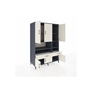 Kronos Dolap 8 Raflı 2 Çekmeceli 6 Kapaklı 132x59x195 Antrasit-aytaşı/aytaşı