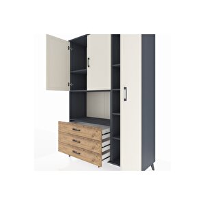 Hyperion Dolap 7 Raflı 3 Çekmeceli 3 Kapaklı 132x44x195 Antrasit-aytaşı/çam