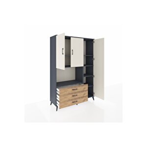 Hyperion Dolap 7 Raflı 3 Çekmeceli 3 Kapaklı 132x44x195 Antrasit-aytaşı/çam