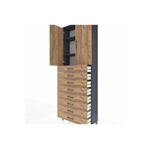 Arges Dolap 3 Raflı 8 Çekmeceli 2 Kapaklı 88x30x243 Antrasit-çam