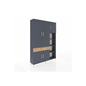 Arges Dolap 10 Raflı Tek Çekmeceli 5 Kapaklı 132x30x195 Antrasit-antrasit/çam