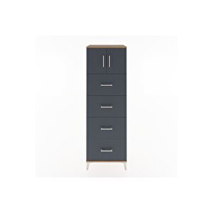 Hyperion Dolap Tek Raflı 4 Çekmeceli 2 Kapaklı 60x44x182 Çam-antrasit