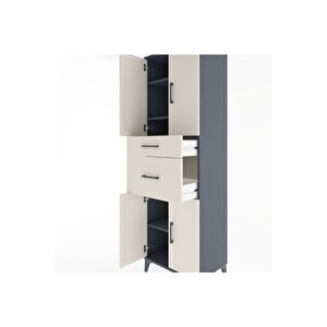 Hyperion Dolap 4 Raflı 2 Çekmeceli 4 Kapaklı 60x44x195 Antrasit-aytaşı