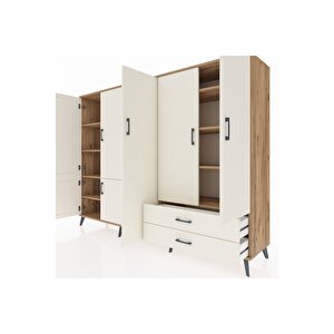 Hyperion Dolap 12 Raflı 2 Çekmeceli 7 Kapaklı 220x44x163 Çam-aytaşı