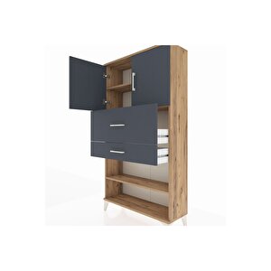 Arges Dolap 3 Raflı 2 Çekmeceli 2 Kapaklı 88x30x163 Çam-antrasit