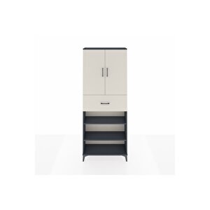 Arges Dolap 5 Raflı Tek Çekmeceli 2 Kapaklı 88x30x221 Antrasit-aytaşı