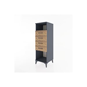 Hyperion Dolap Tek Raflı 4 Çekmeceli 44x44x134 Antrasit-çam