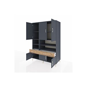 Kronos Dolap 8 Raflı 2 Çekmeceli 6 Kapaklı 132x59x195 Antrasit-antrasit/çam