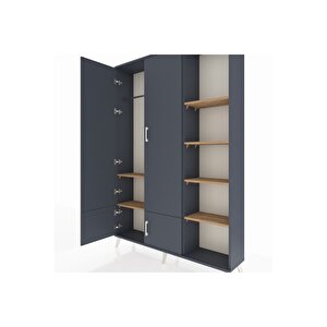 Arges Dolap 6 Raflı 4 Kapaklı Tek Askılı 132x30x195 Antrasit-antrasit/çam