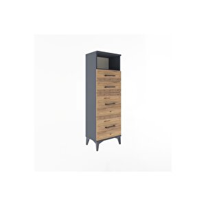 Arges Dolap Tek Raflı 4 Çekmeceli 44x30x134 Antrasit-çam