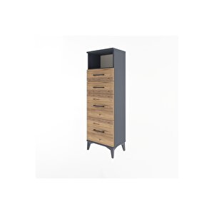 Arges Dolap Tek Raflı 4 Çekmeceli 44x30x134 Antrasit-çam