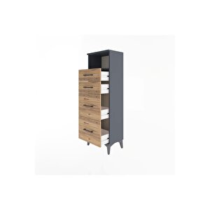 Arges Dolap Tek Raflı 4 Çekmeceli 44x30x134 Antrasit-çam