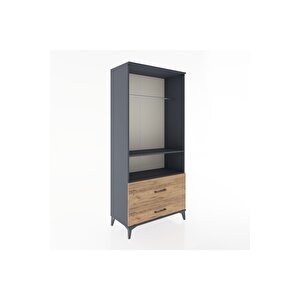 Hyperion Dolap 2 Raflı 2 Çekmeceli Tek Askılı 88x44x195 Antrasit-çam