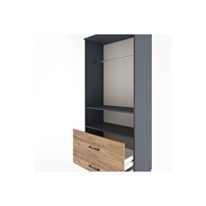 Hyperion Dolap 2 Raflı 2 Çekmeceli Tek Askılı 88x44x195 Antrasit-çam
