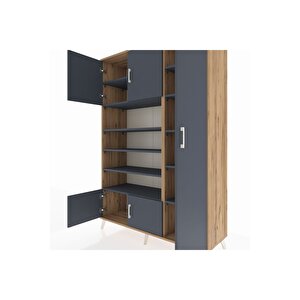 Hyperion Gardrop 11 Raflı 5 Kapaklı 132x44x195 Çam-antrasit