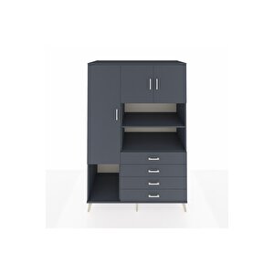 Kronos Dolap 7 Raflı 4 Çekmeceli 3 Kapaklı 132x59x195 Antrasit-antrasit/antrasit