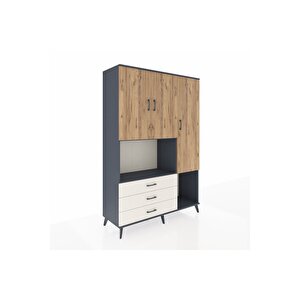 Hyperion Dolap 6 Raflı 3 Çekmeceli 3 Kapaklı 132x44x195 Antrasit-çam/aytaşı