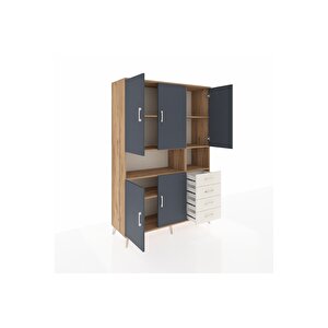 Hyperion Dolap 7 Raflı 4 Çekmeceli 5 Kapaklı 132x44x195 Çam-antrasit/aytaşı