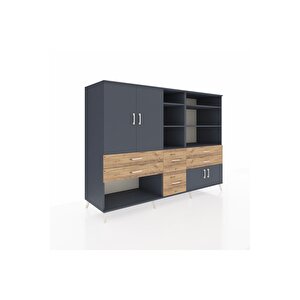 Kronos Dolap 10 Raflı 6 Çekmeceli 4 Kapaklı 220x59x163 Antrasit-antrasit/çam