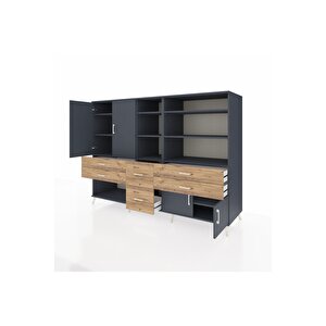 Kronos Dolap 10 Raflı 6 Çekmeceli 4 Kapaklı 220x59x163 Antrasit-antrasit/çam