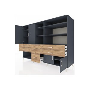 Kronos Dolap 10 Raflı 6 Çekmeceli 4 Kapaklı 220x59x163 Antrasit-antrasit/çam