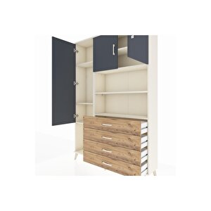 Arges Dolap 7 Raflı 4 Çekmeceli 3 Kapaklı 132x30x195 Aytaşı-antrasit/çam