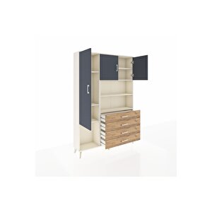 Arges Dolap 7 Raflı 4 Çekmeceli 3 Kapaklı 132x30x195 Aytaşı-antrasit/çam