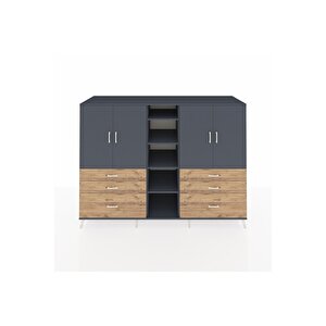 Kronos Dolap 10 Raflı 6 Çekmeceli 4 Kapaklı 220x59x163 Antrasit-antrasit/çam