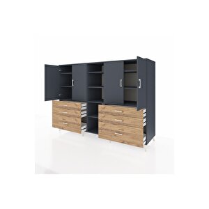 Kronos Dolap 10 Raflı 6 Çekmeceli 4 Kapaklı 220x59x163 Antrasit-antrasit/çam