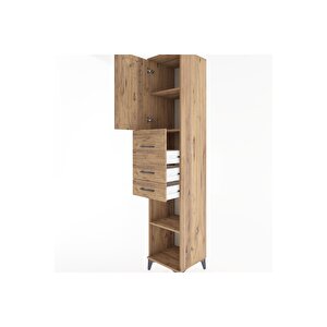 Hyperion Dolap 3 Raflı 3 Çekmeceli Tek Kapaklı 44x44x221 Çam-çam
