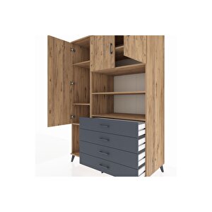 Kronos Dolap 7 Raflı 4 Çekmeceli 3 Kapaklı 132x59x195 Çam-çam/antrasit