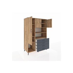 Kronos Dolap 7 Raflı 4 Çekmeceli 3 Kapaklı 132x59x195 Çam-çam/antrasit