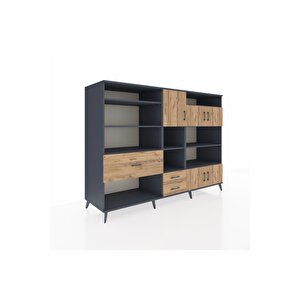 Kronos Dolap 13 Raflı 3 Çekmeceli 5 Kapaklı 220x59x163 Antrasit-çam