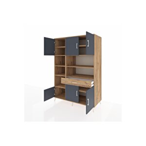 Kronos Dolap 10 Raflı Tek Çekmeceli 6 Kapaklı 132x59x195 Çam-antrasit/çam