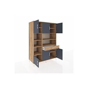 Kronos Dolap 10 Raflı Tek Çekmeceli 6 Kapaklı 132x59x195 Çam-antrasit/çam