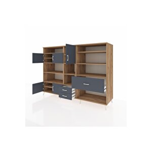 Kronos Dolap 13 Raflı 3 Çekmeceli 5 Kapaklı 220x59x163 Çam-antrasit