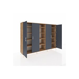 Hyperion Dolap 12 Raflı 4 Kapaklı 220x44x163 Çam-antrasit/çam