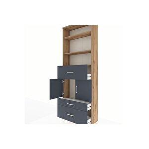Arges Dolap 4 Raflı 3 Çekmeceli 2 Kapaklı 88x30x243 Çam-antrasit